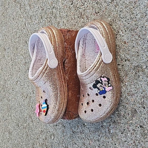 Crocs Light Rose Gold Glitter Sparkle Lined - Picture 1 of 11